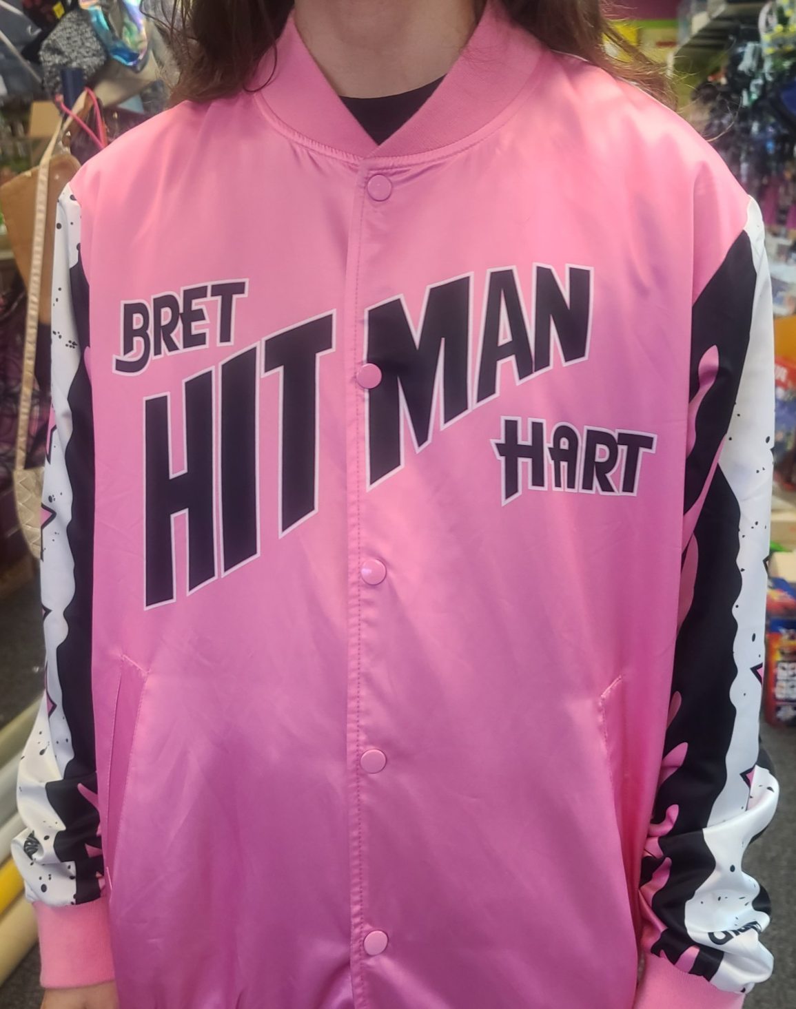 Bret Hart "Hitman" WWE Chalk Line Jacket New With Tags Pink Black White Large0