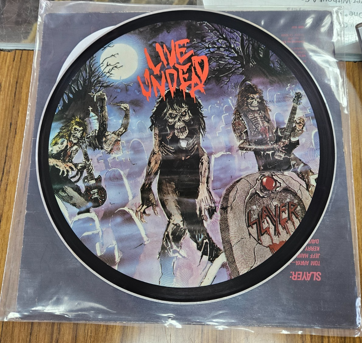 SLAYER "Live Undead" Picture Disc  Gray Stripe 1985 Metal Blade  VG+ VG Used LP6