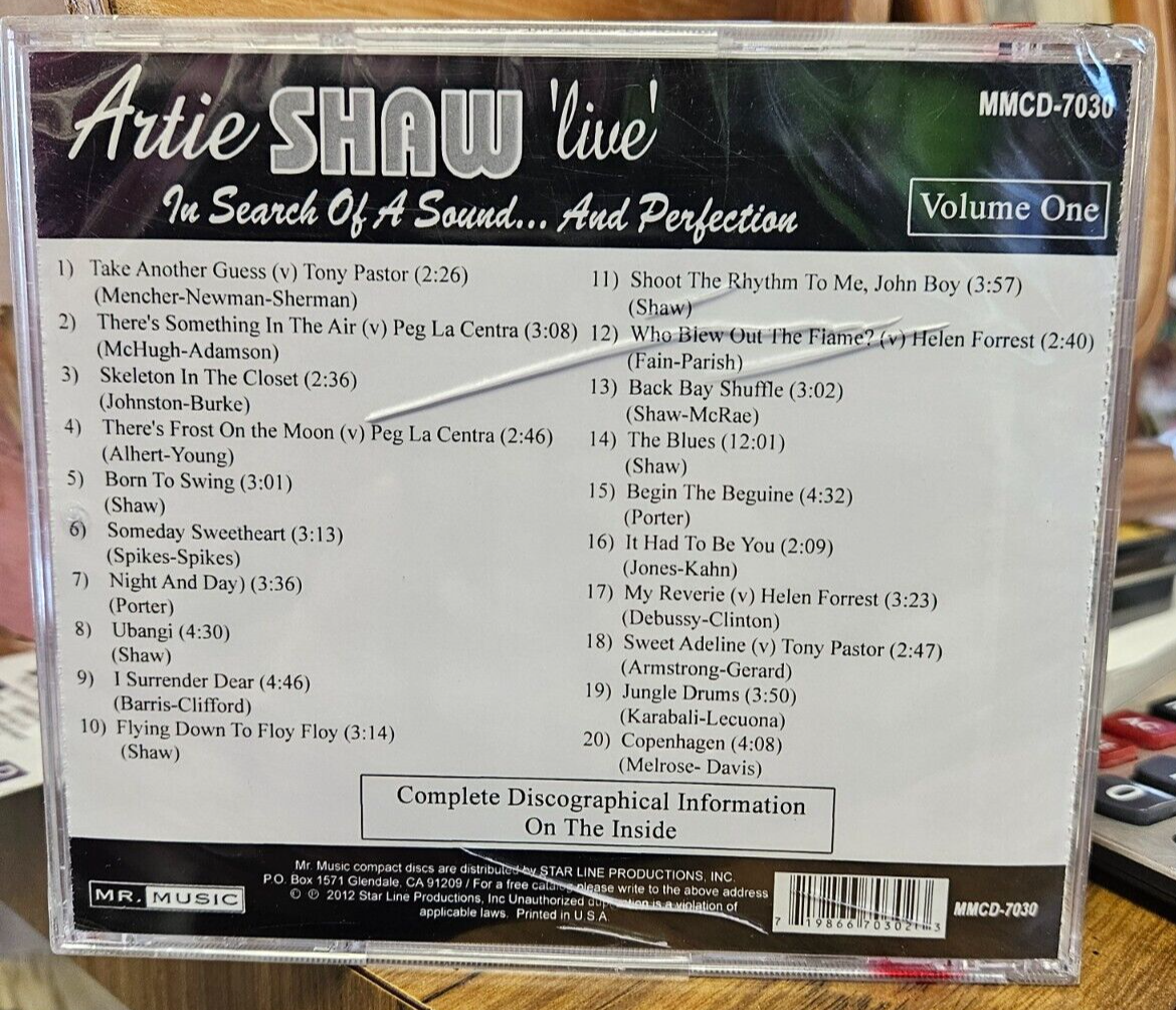 Artie Shaw LIve "Series Live From The Vaults" New Sealed CD1