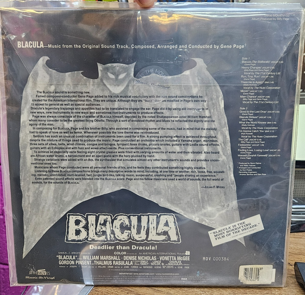 BLACULA SOUNDTRACK M.O.V. SILVER & BLACK MARBLED VINYL NUMBERED COPY SEALED LP6
