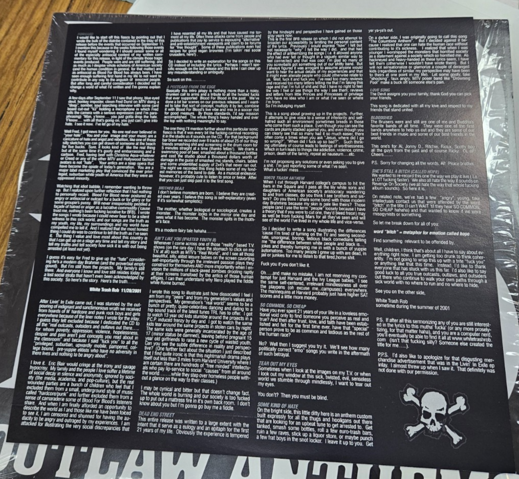 BLOOD FOR BLOOD "Outlaw Anthems" Victory 2015 With Download Used LP Near Mint7