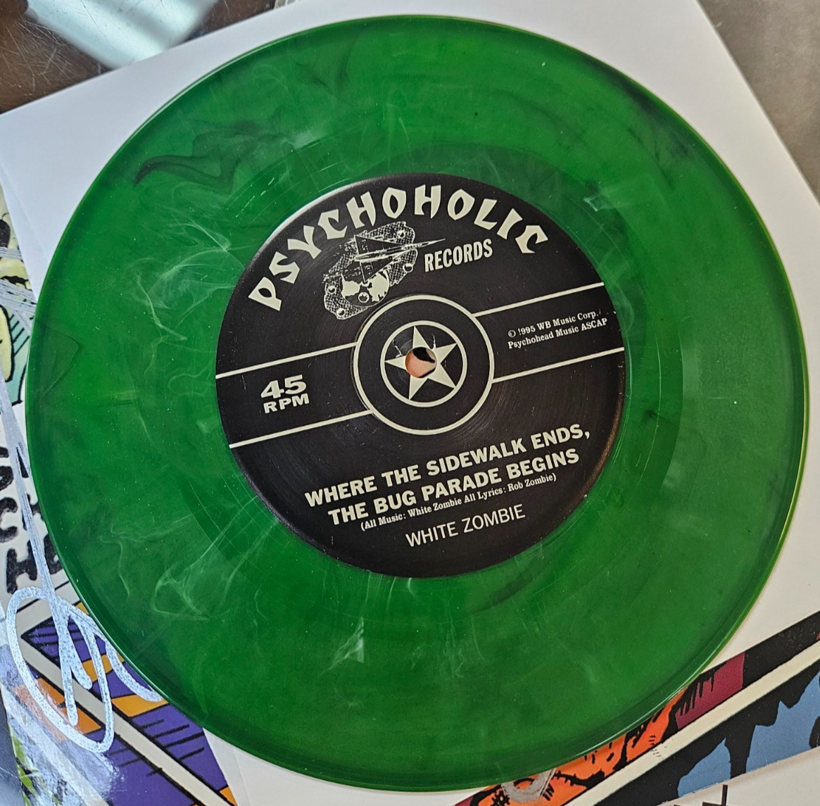 WHITE ZOMBIE "SUPER CHARGER HEAVEN" USED 7" RECORD AUTOGRAPHED ALL 4 MEMBERS VG+2