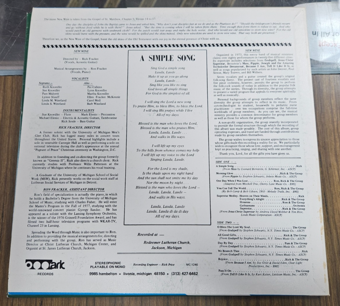 A SIMPLE SONG RICK / RON FRACKER & NEW WINE, LONG LIVE GOD LP COMBO USED VG VG6