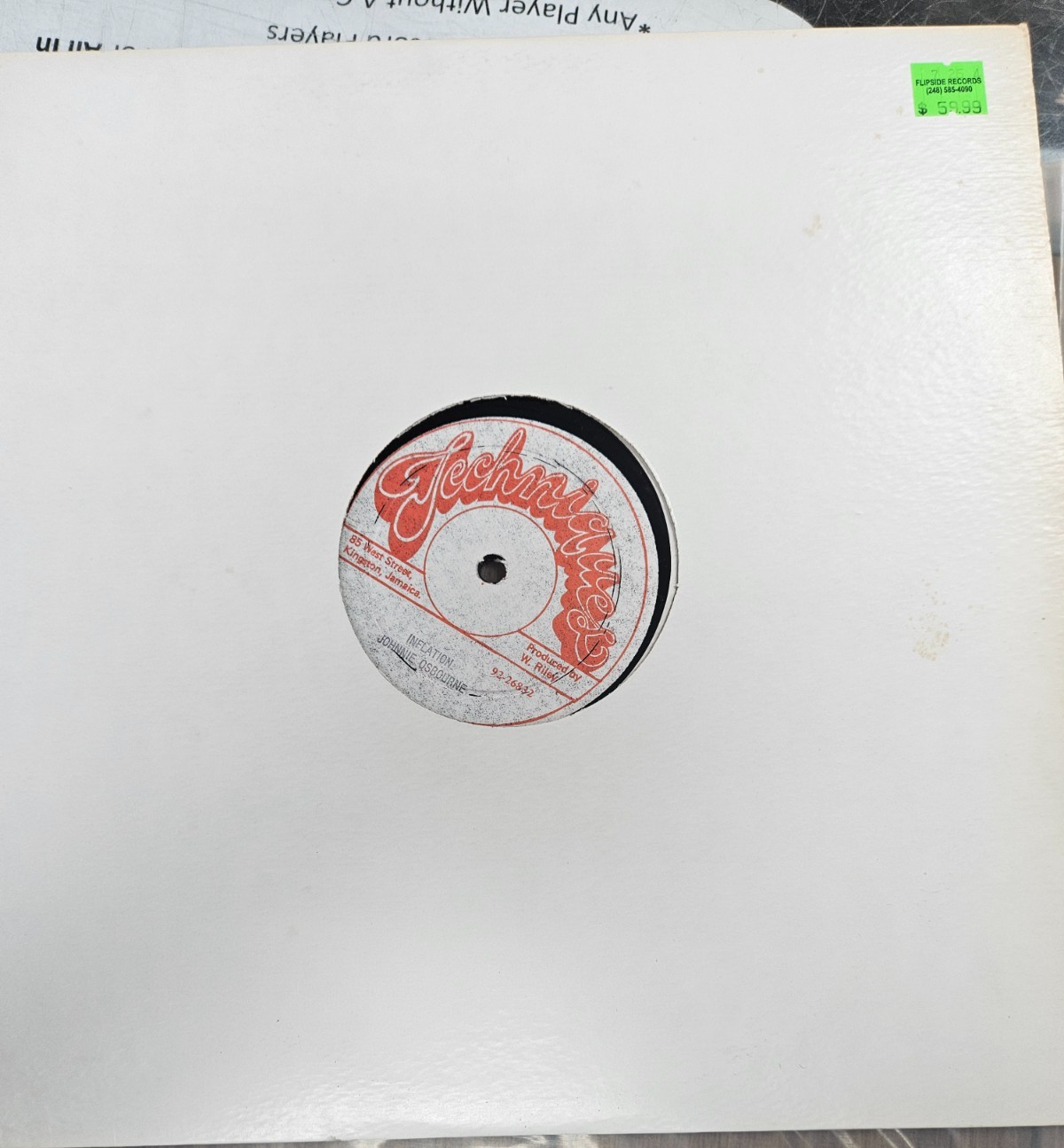 JOHNNIE OSBOURNE "INFLATION"JAMAICA IMPORT  12" NM BLANK  SLEEVE 1981 TECHNIQUES0
