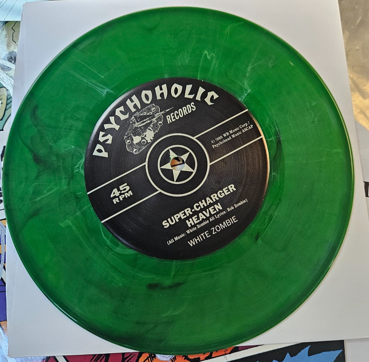WHITE ZOMBIE "SUPER CHARGER HEAVEN" USED 7" RECORD AUTOGRAPHED ALL 4 MEMBERS VG+3