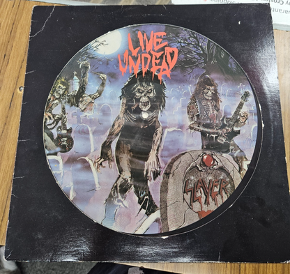 SLAYER "Live Undead" Picture Disc  Gray Stripe 1985 Metal Blade  VG+ VG Used LP0