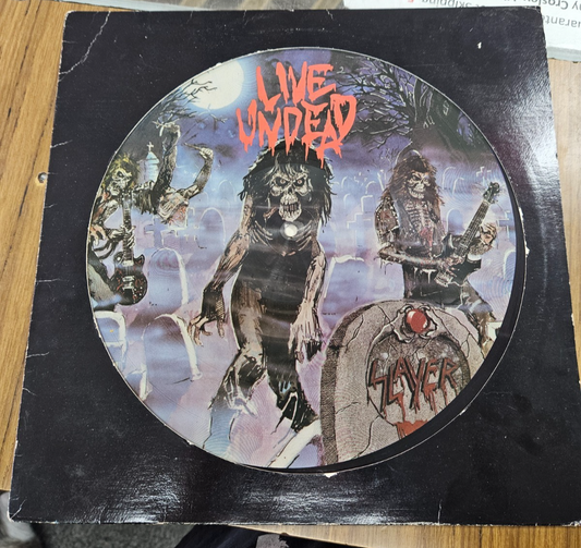 SLAYER "Live Undead" Picture Disc  Gray Stripe 1985 Metal Blade  VG+ VG Used LP0
