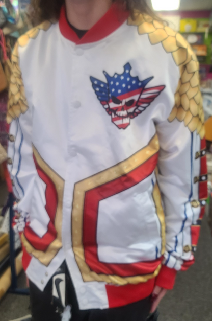 Cody Rhoads Button Up Chalk Line XL USED Satin Entrance Jacket Red White Blue0
