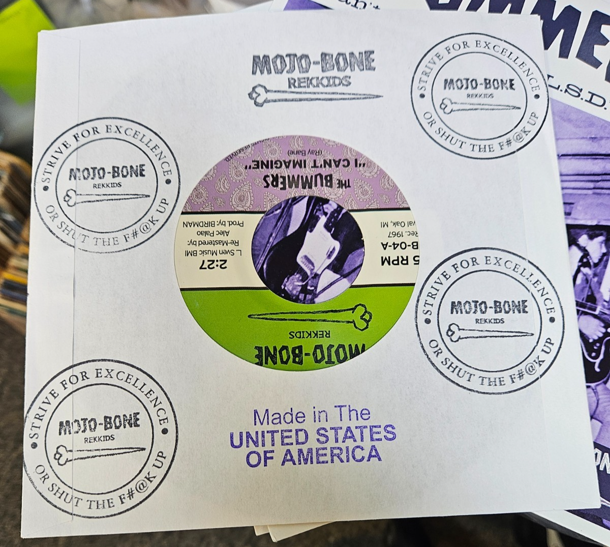 THE BUMMERS "I Can't Imagine  L.S.D. New 7" MONO Record Mojo-Bone Records 45 RPM4