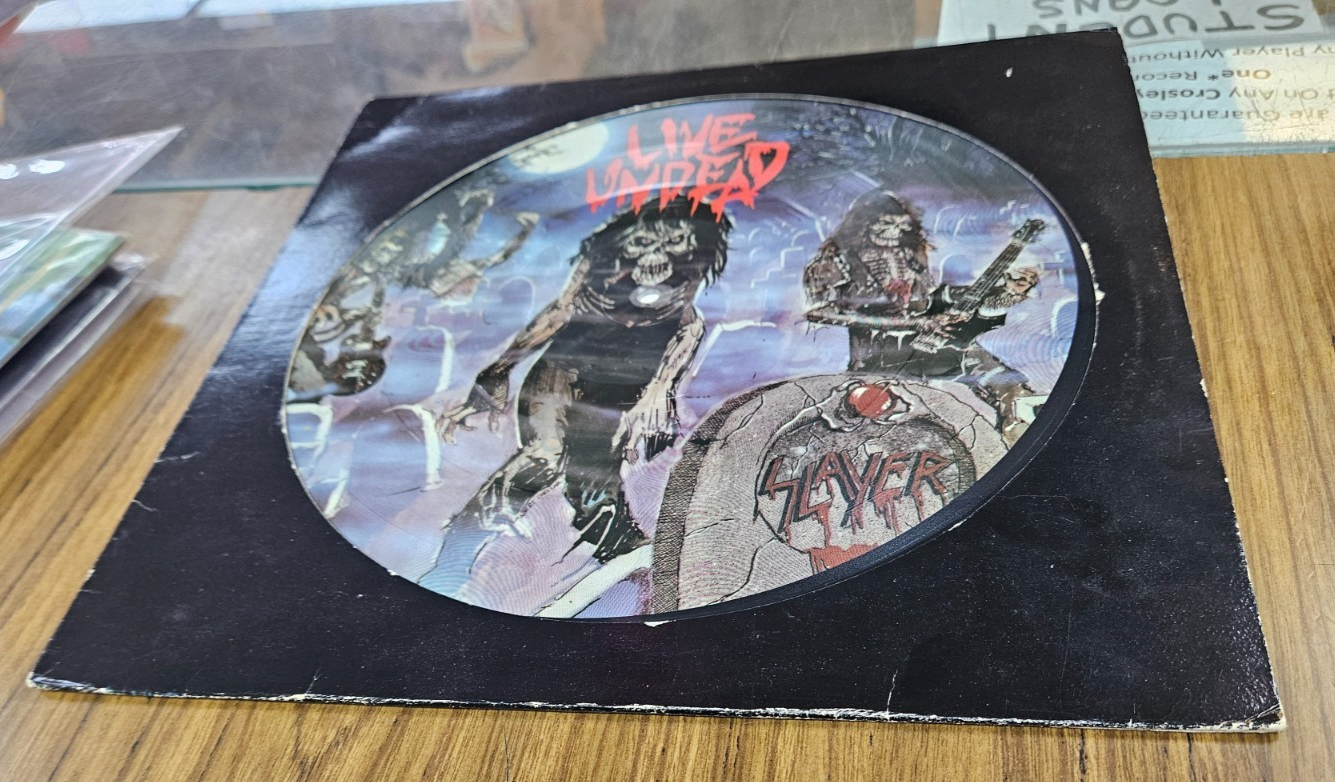 SLAYER "Live Undead" Picture Disc  Gray Stripe 1985 Metal Blade  VG+ VG Used LP3