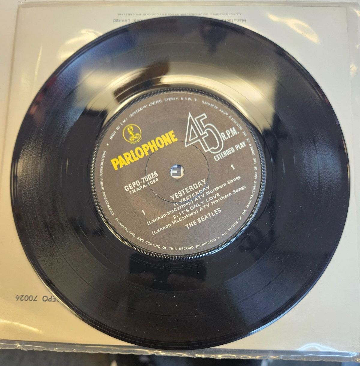 The Beatles Yesterday Parlophone EMI Gepo 70026 Australia VG+VG+ Used 7" Record2
