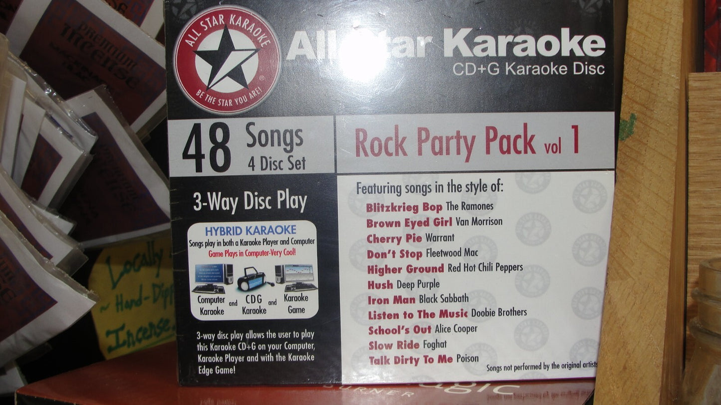 All Star Karaoke: Rock Party Pack Vol. 1 48 Songs 4 CDs Brand New Factory Sealed0